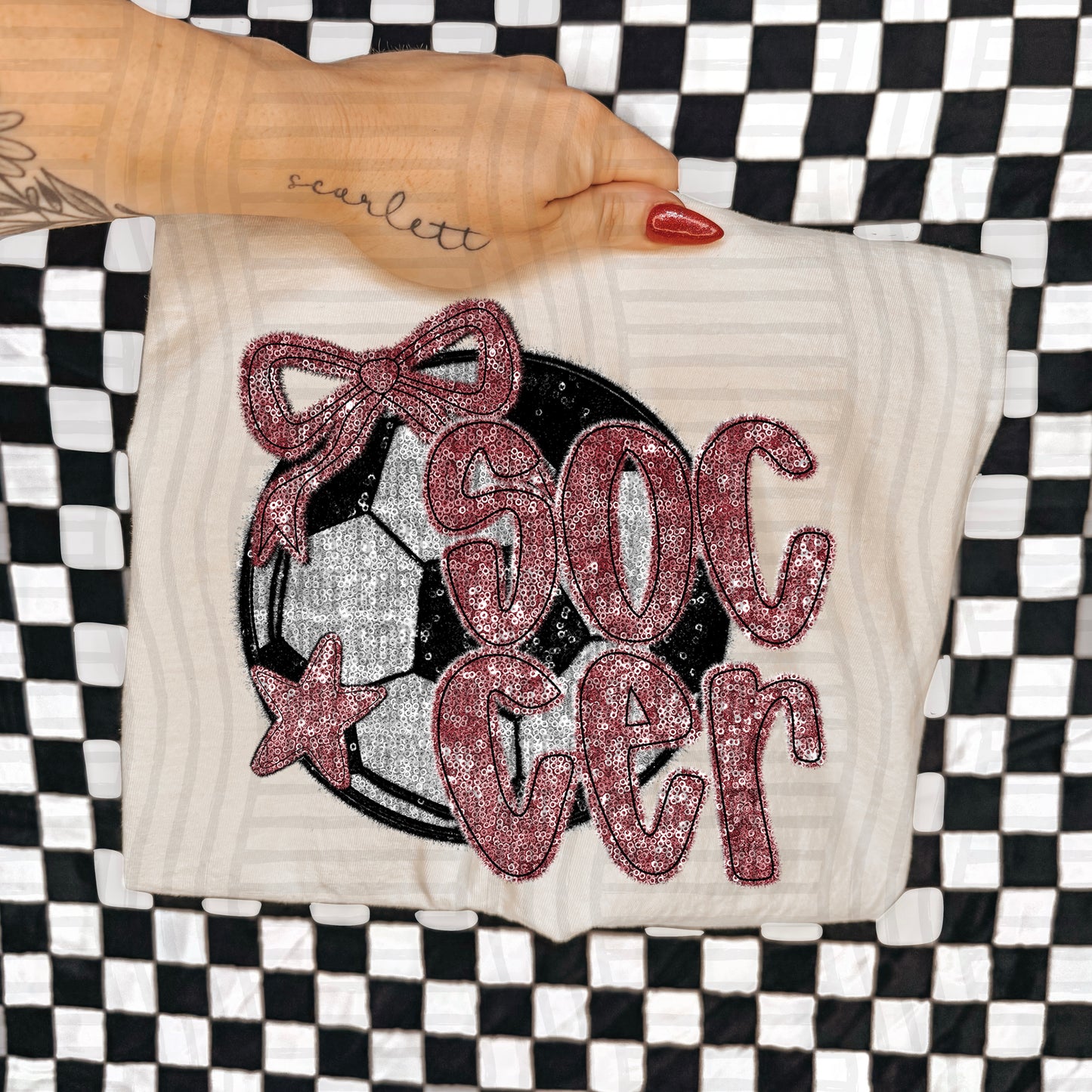 Soccer with bow -Faux sequin- Color Dropdown Digital Download 300DPI PNG FILE