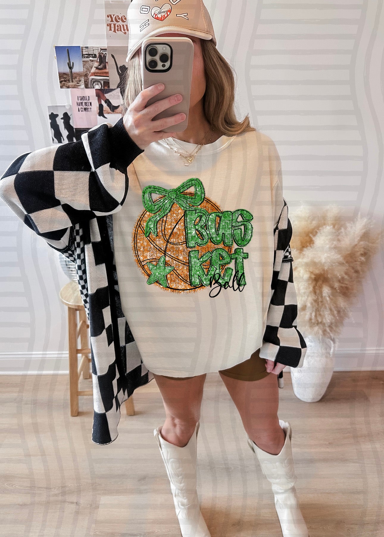 Basketball with bow - Faux sequin- Color Dropdown Digital Download 300DPI PNG FILE