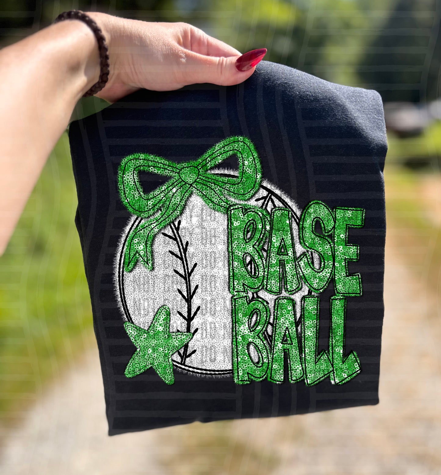 Baseball with bow - Faux sequin- Color Dropdown Digital Download 300DPI PNG FILE