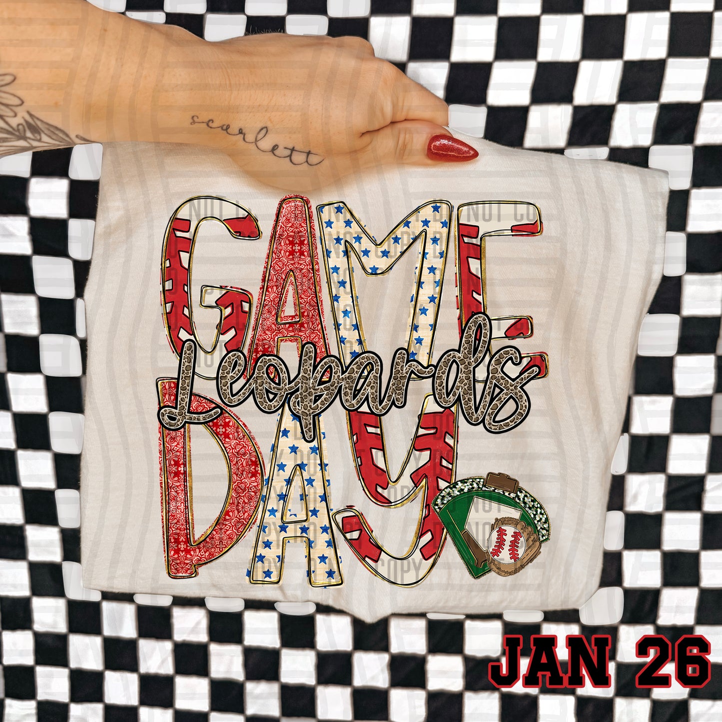 Game Day Baseball LEOPARD PRINT CENTER - Custom + DROPDOWN - 300 DPI digital download