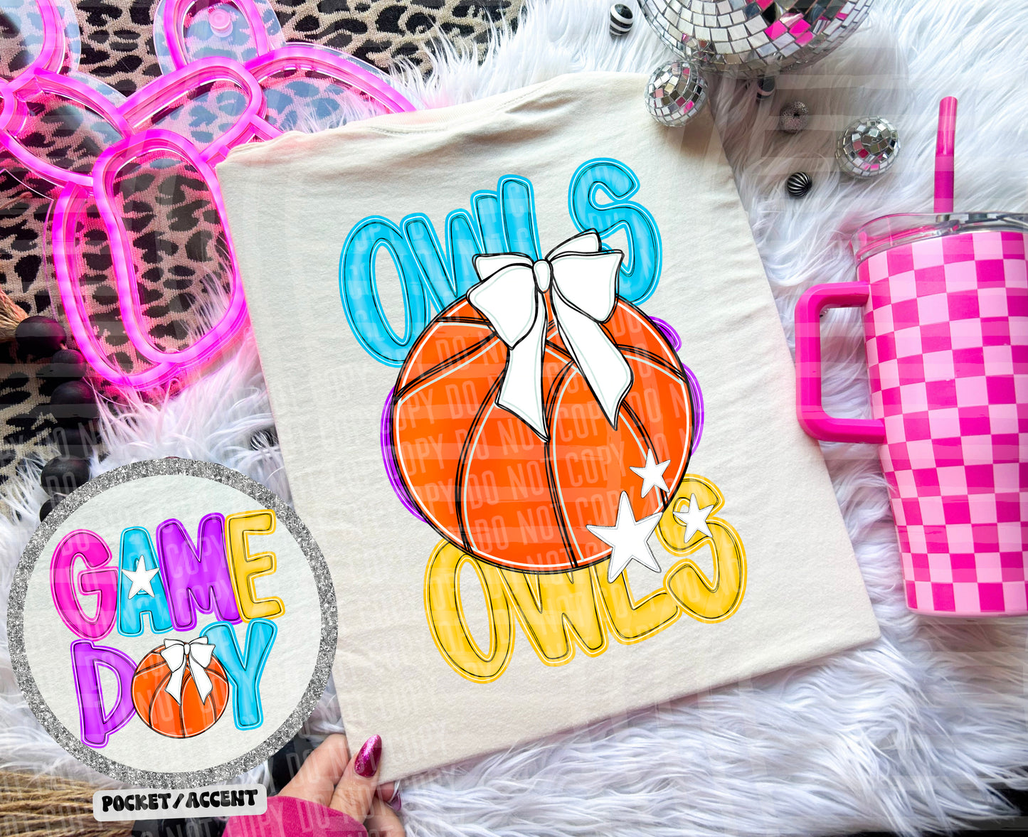 Bright Preppy Stacked Basketball Dropdown Digital Download 300DPI PNG FILE