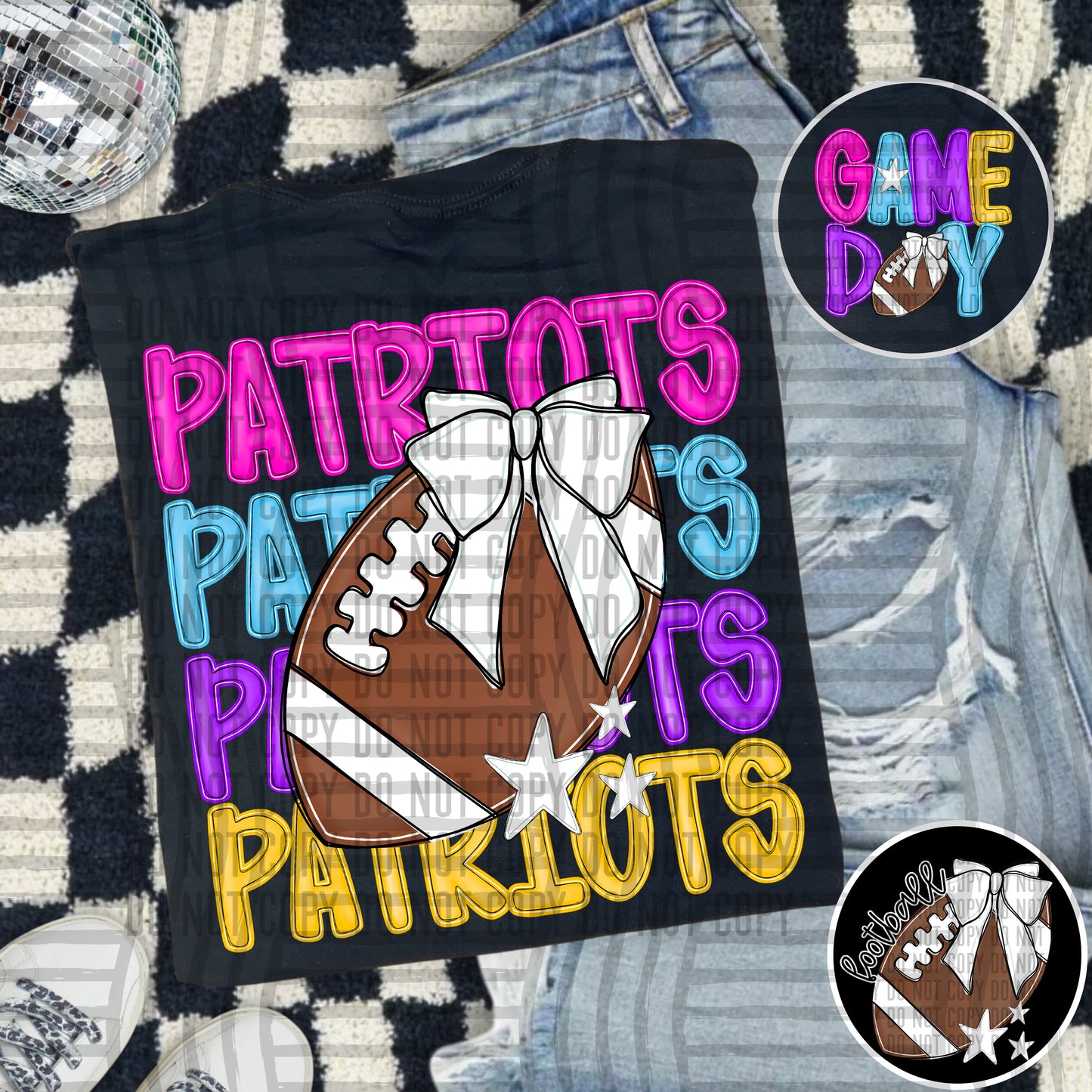 Bright Preppy Stacked Football with optional pocket/sleeve - DIGITAL DOWNLOAD 300 dpi