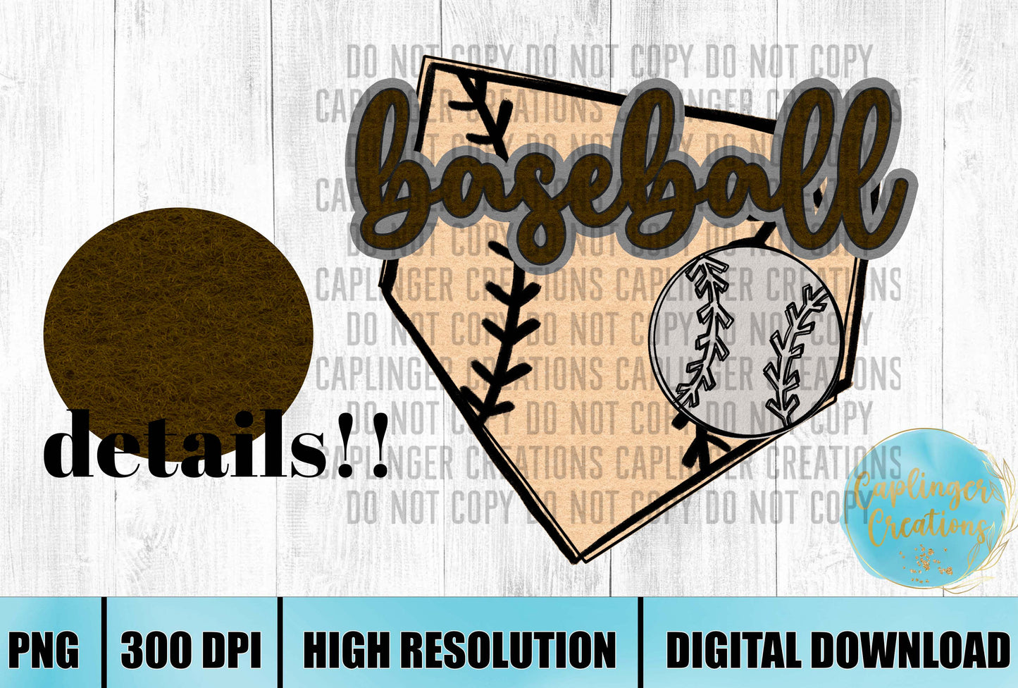 BROWN Faux Felt baseball graphic - Digital download 300DPI PNG FILE