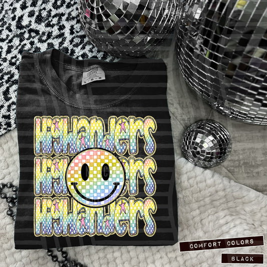 Rainbow Checker Happy Triple Stacked - Digital Download 300DPI PNG FILE