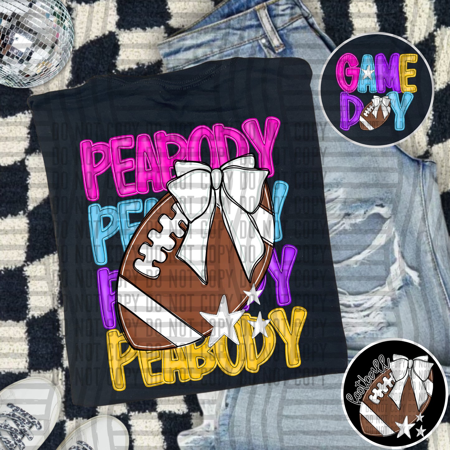 Bright Preppy Stacked Football with optional pocket/sleeve - DIGITAL DOWNLOAD 300 dpi