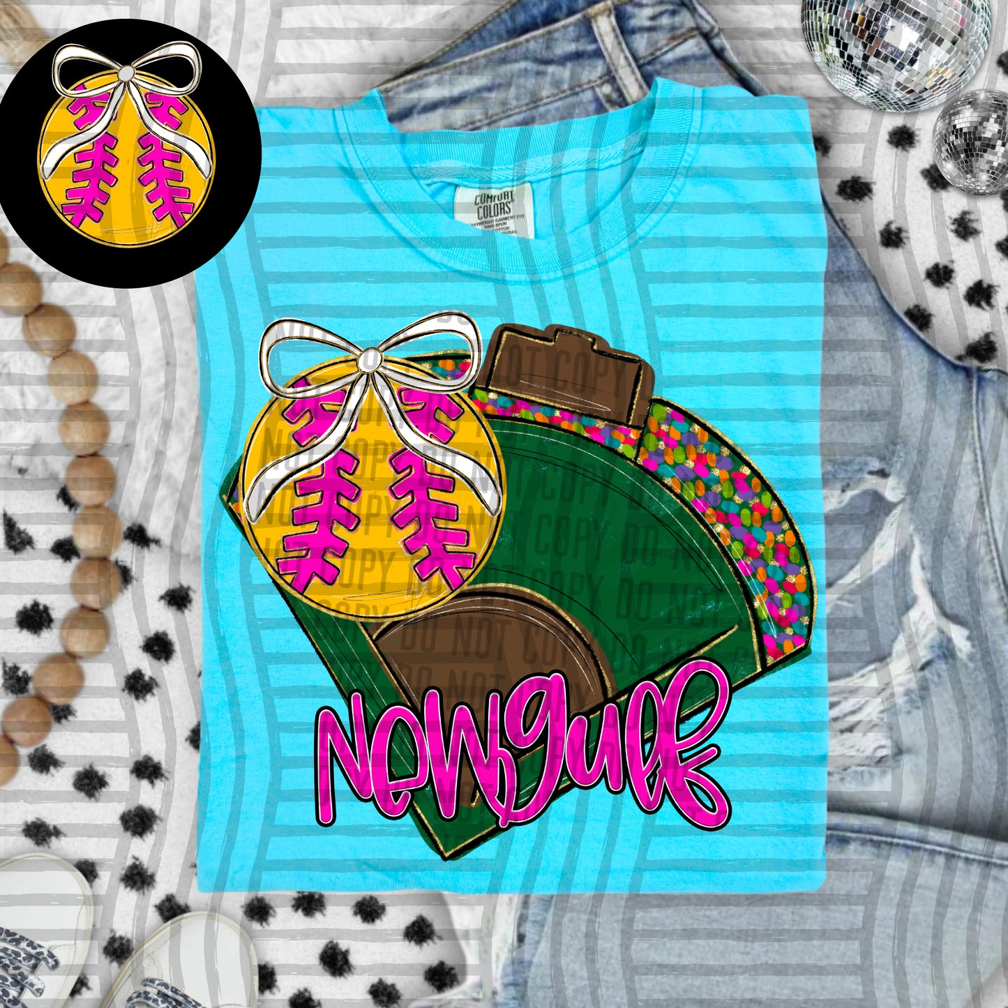 Preppy Softball Field - optional pocket + Custom + Dropdown - 300 dpi Digital Download