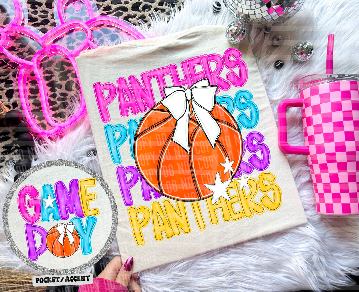 Bright Preppy Stacked Basketball Dropdown Digital Download 300DPI PNG FILE