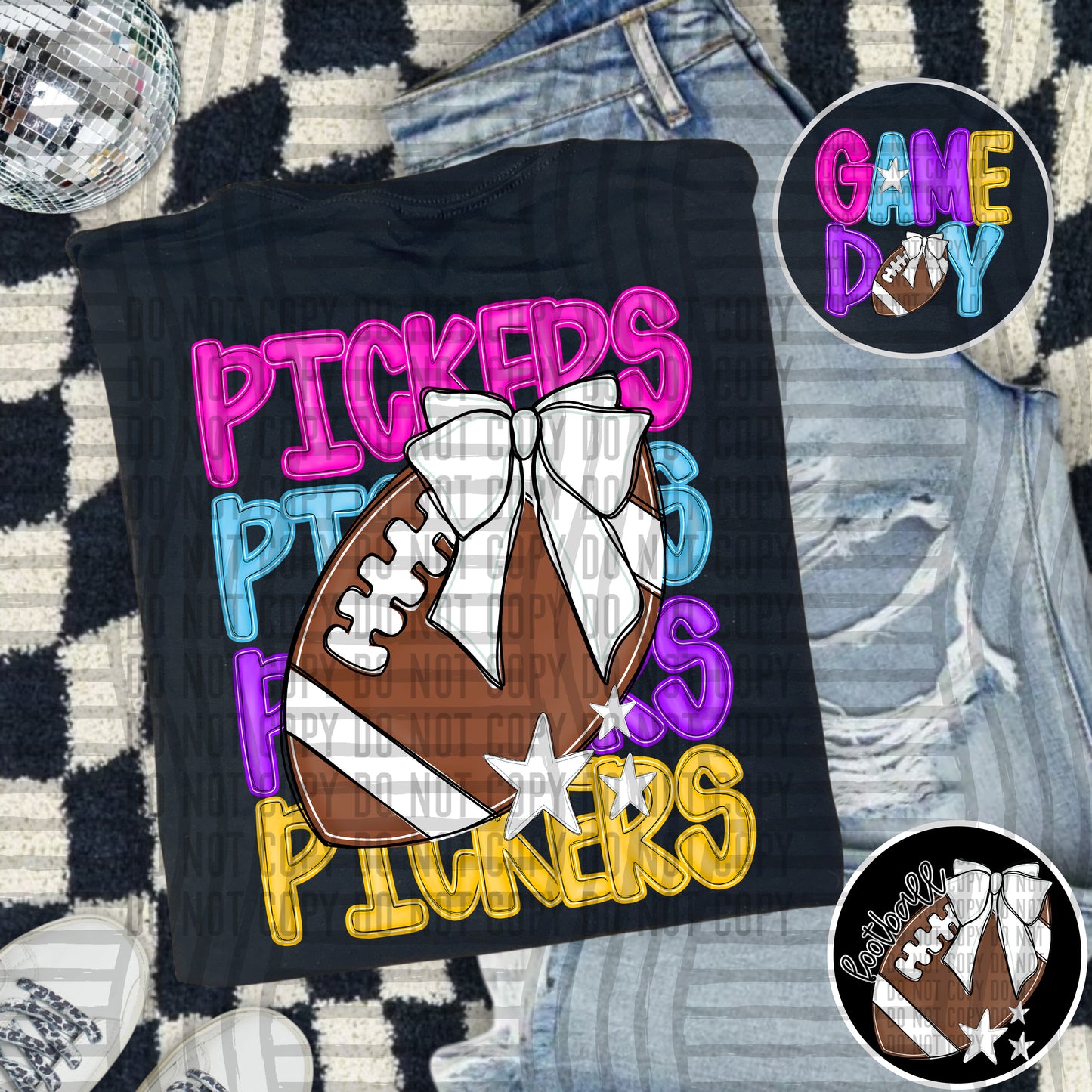 Bright Preppy Stacked Football with optional pocket/sleeve - DIGITAL DOWNLOAD 300 dpi
