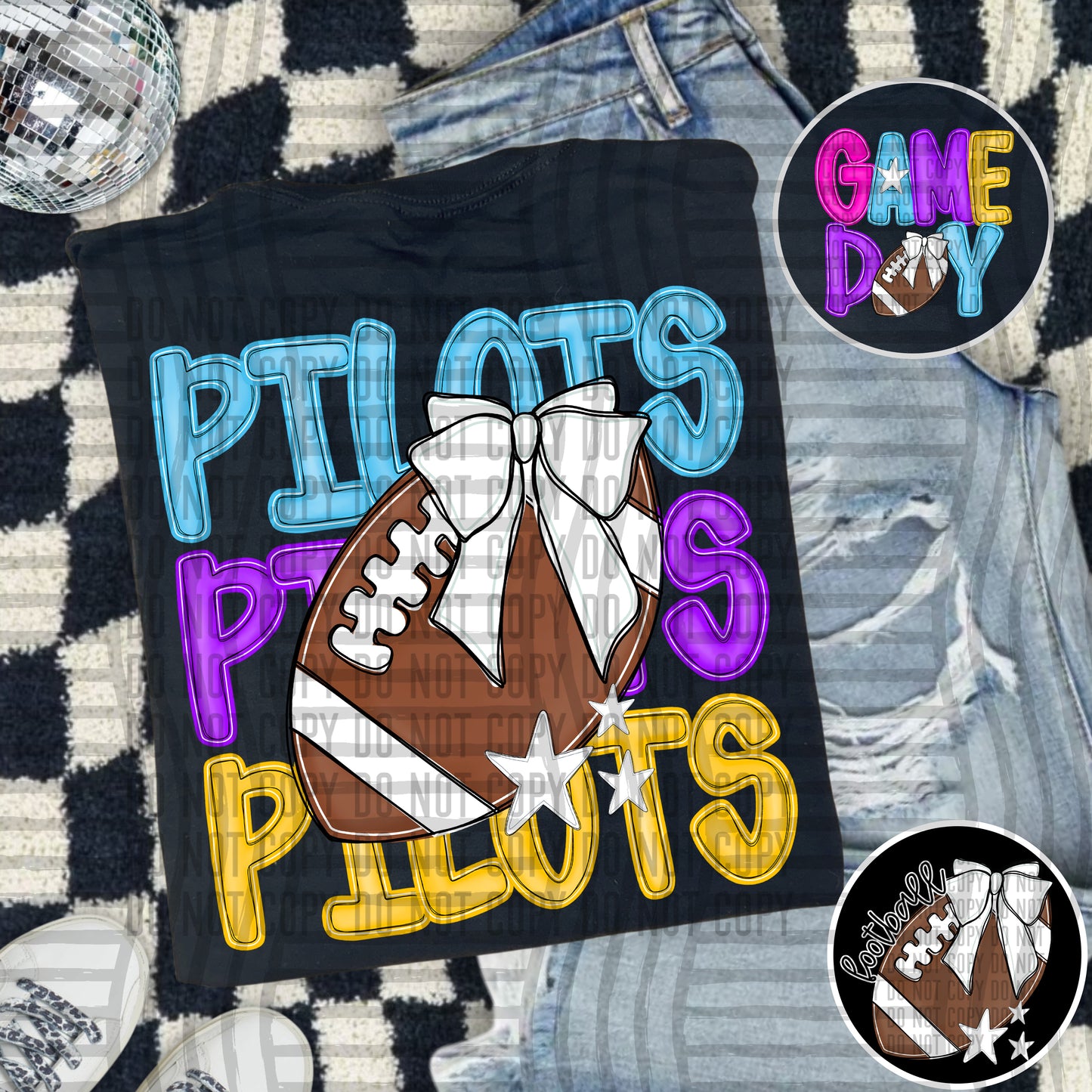 Bright Preppy Stacked Football with optional pocket/sleeve - DIGITAL DOWNLOAD 300 dpi