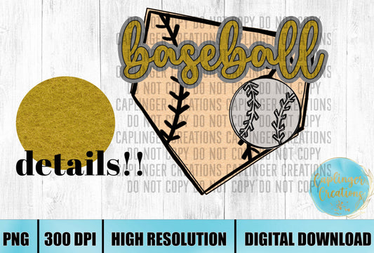 GOLD Faux Felt baseball graphic - Digital download 300DPI PNG FILE