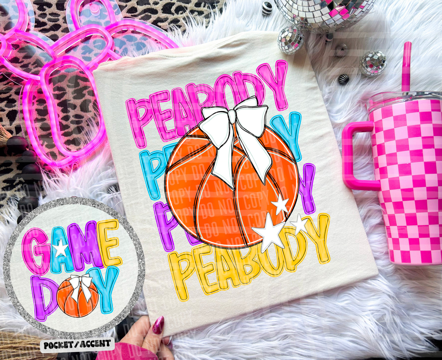 Bright Preppy Stacked Basketball Dropdown Digital Download 300DPI PNG FILE