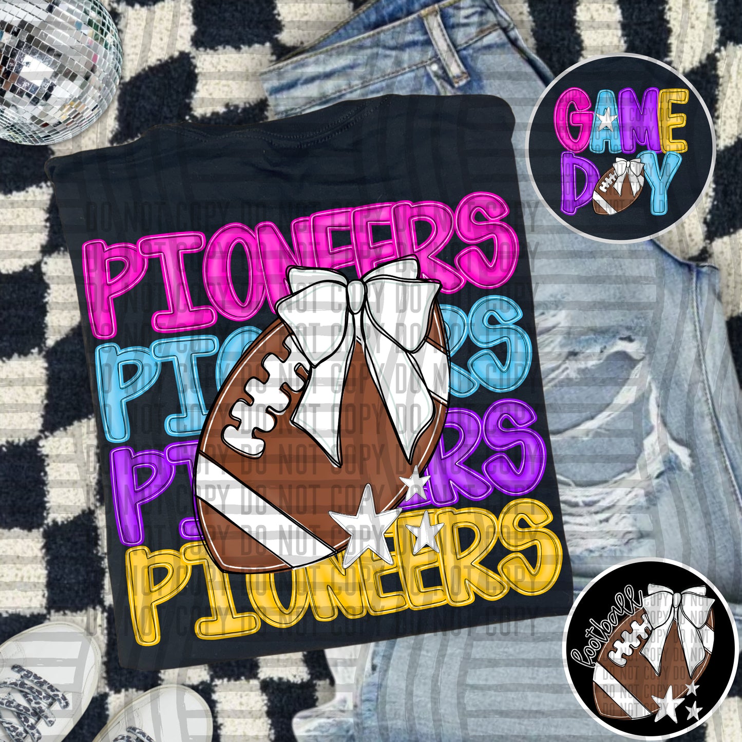 Bright Preppy Stacked Football with optional pocket/sleeve - DIGITAL DOWNLOAD 300 dpi