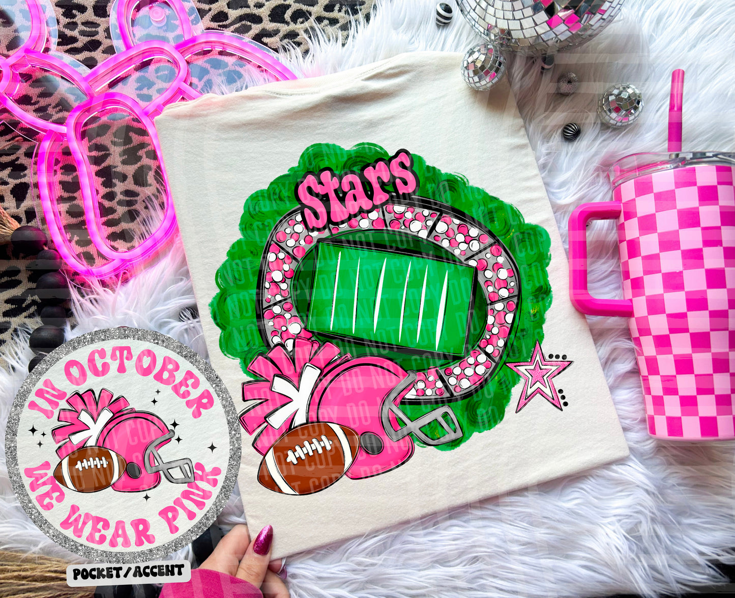 In OCT we wear PINK Football + +OPTIONAL POCKET + CUSTOM - Dropdown - Digital Download 300DPI PNG FILE