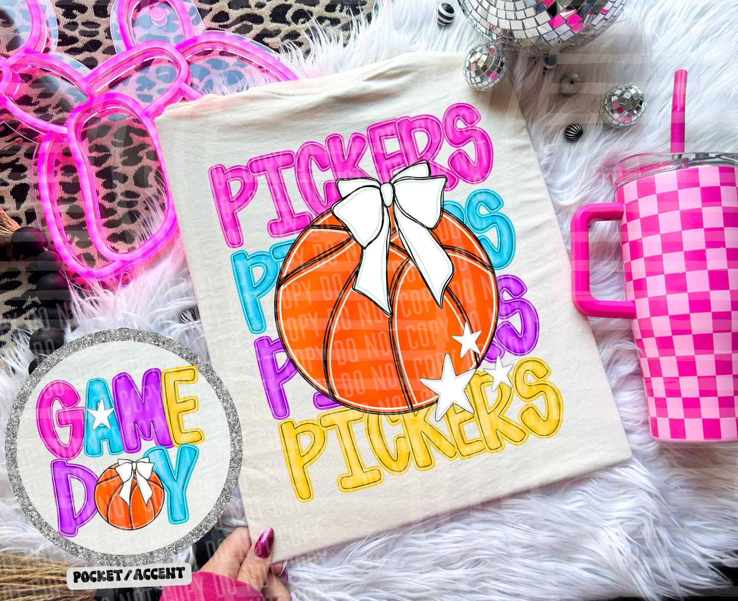 Bright Preppy Stacked Basketball Dropdown Digital Download 300DPI PNG FILE