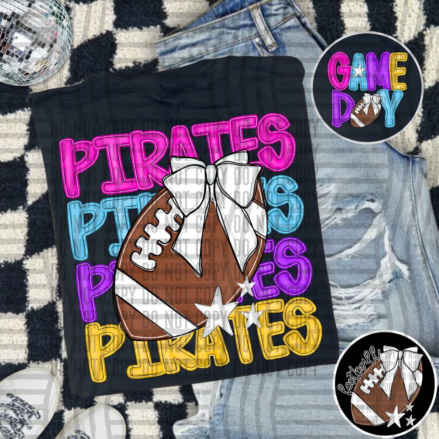 Bright Preppy Stacked Football with optional pocket/sleeve - DIGITAL DOWNLOAD 300 dpi