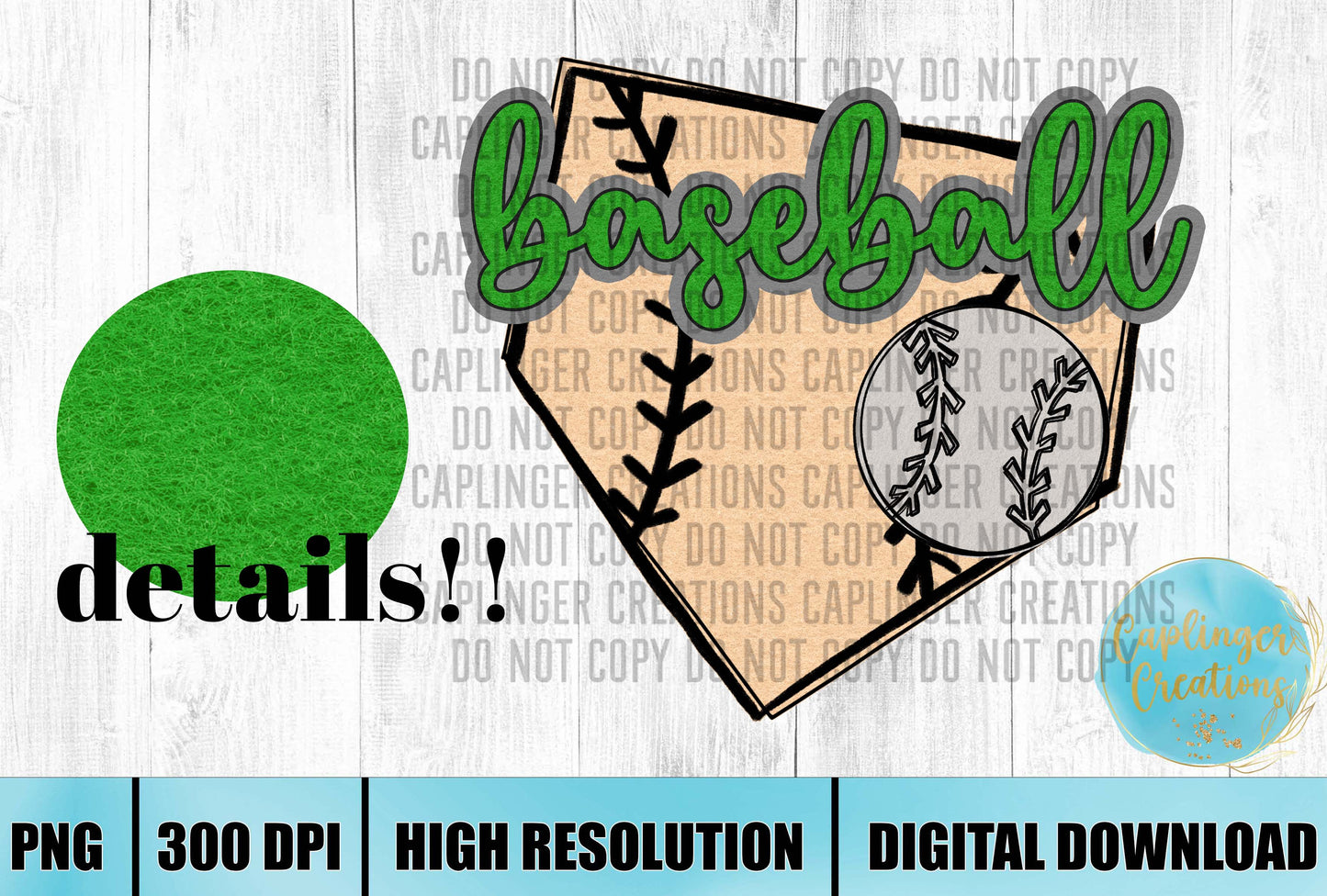 GREEN Faux Felt baseball graphic - Digital download 300DPI PNG FILE