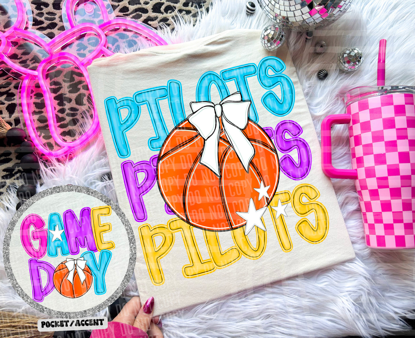 Bright Preppy Stacked Basketball Dropdown Digital Download 300DPI PNG FILE