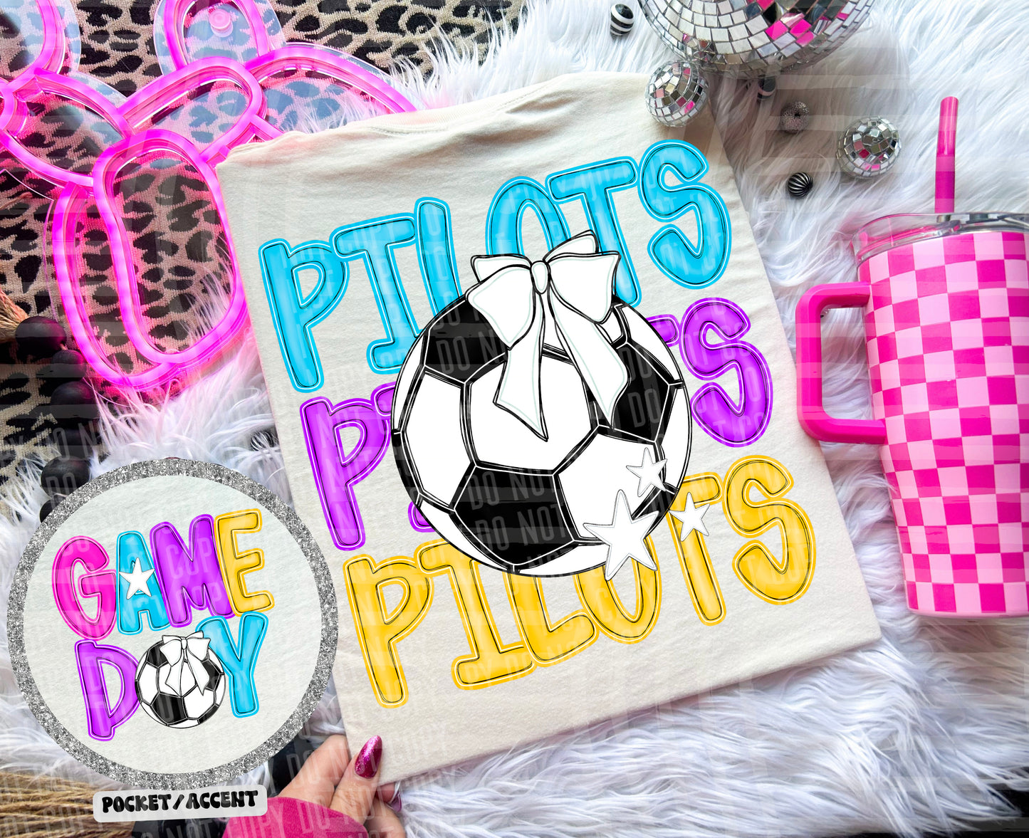 Bright Preppy Stacked Soccer Dropdown Digital Download 300DPI PNG FILE