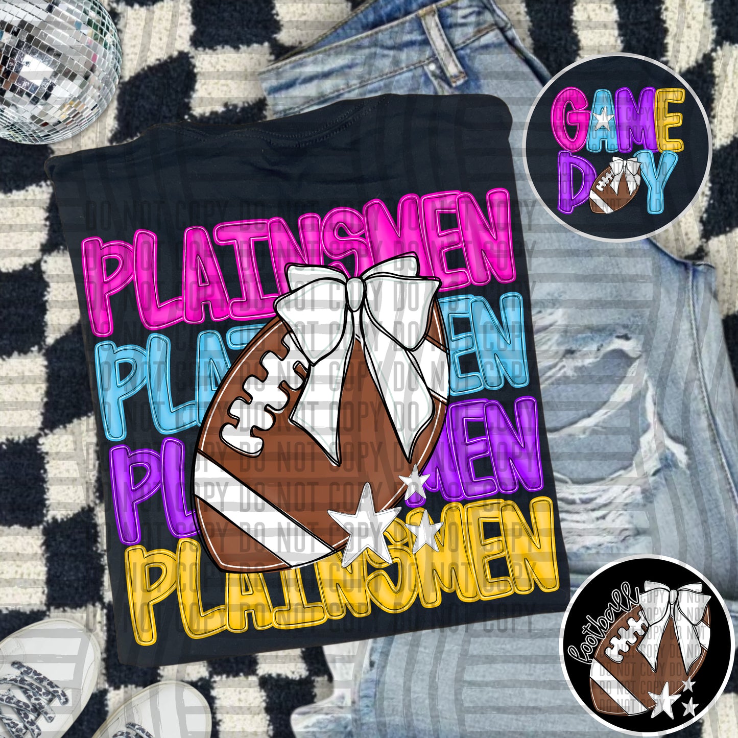 Bright Preppy Stacked Football with optional pocket/sleeve - DIGITAL DOWNLOAD 300 dpi
