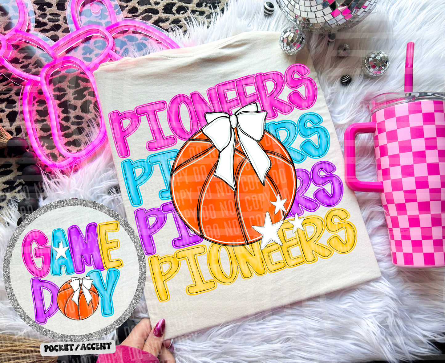 Bright Preppy Stacked Basketball Dropdown Digital Download 300DPI PNG FILE