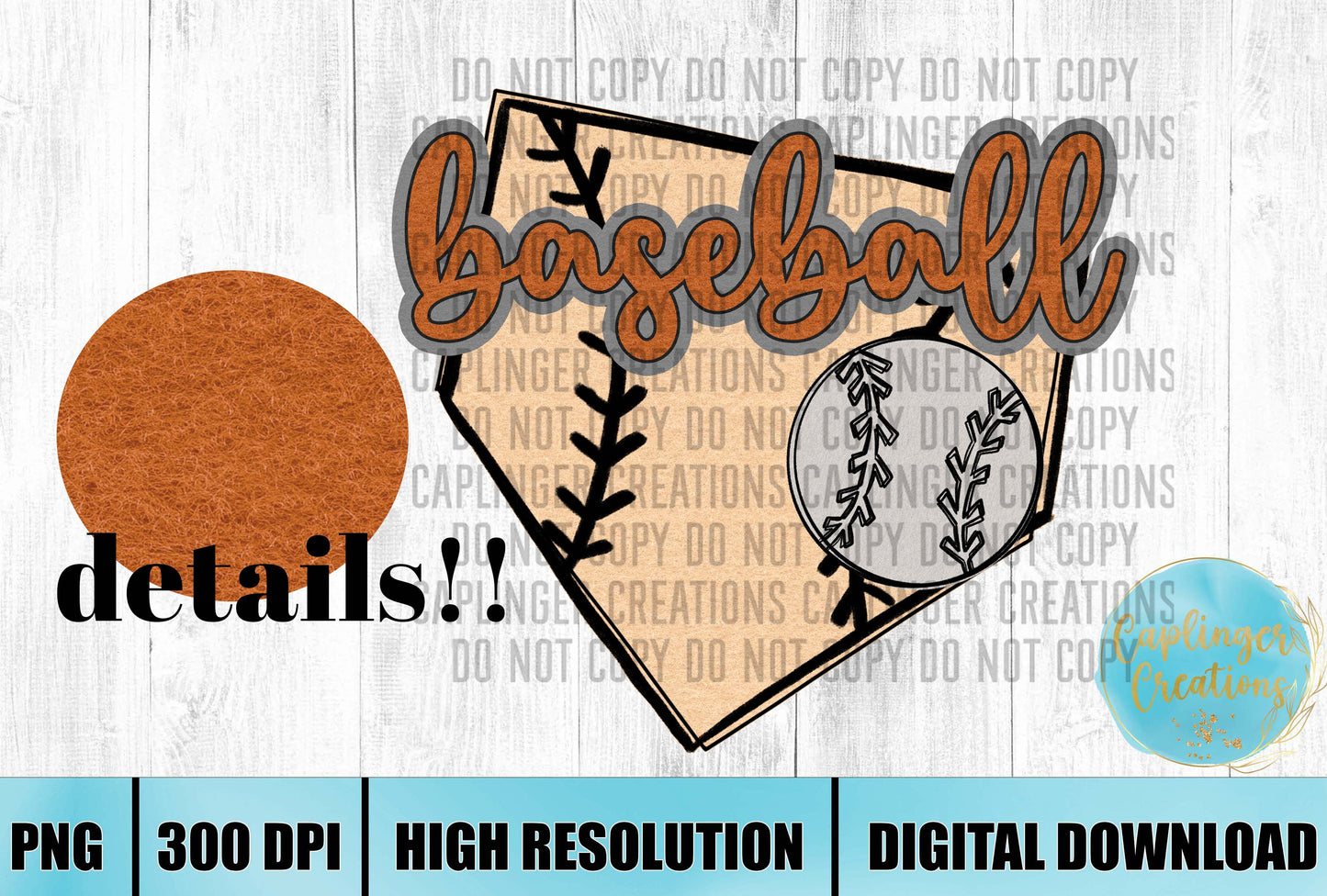 ORANGE Faux Felt baseball graphic - Digital download 300DPI PNG FILE