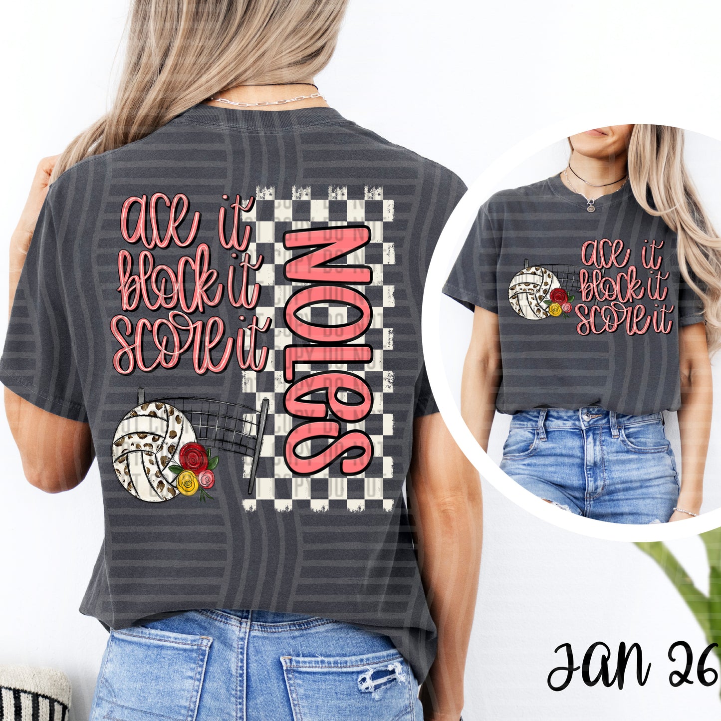 Ace it Volleyball + OPTIONAL FRONT full size design - Custom + DROPDOWN - 300 DPI digital download