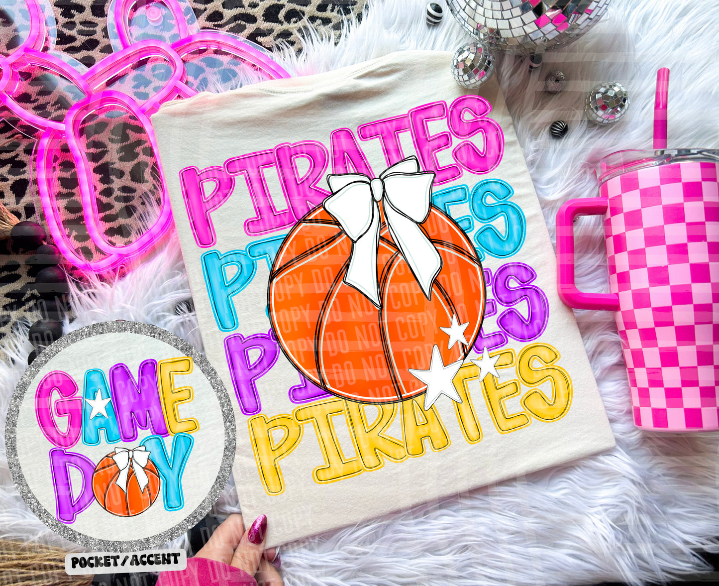 Bright Preppy Stacked Basketball Dropdown Digital Download 300DPI PNG FILE