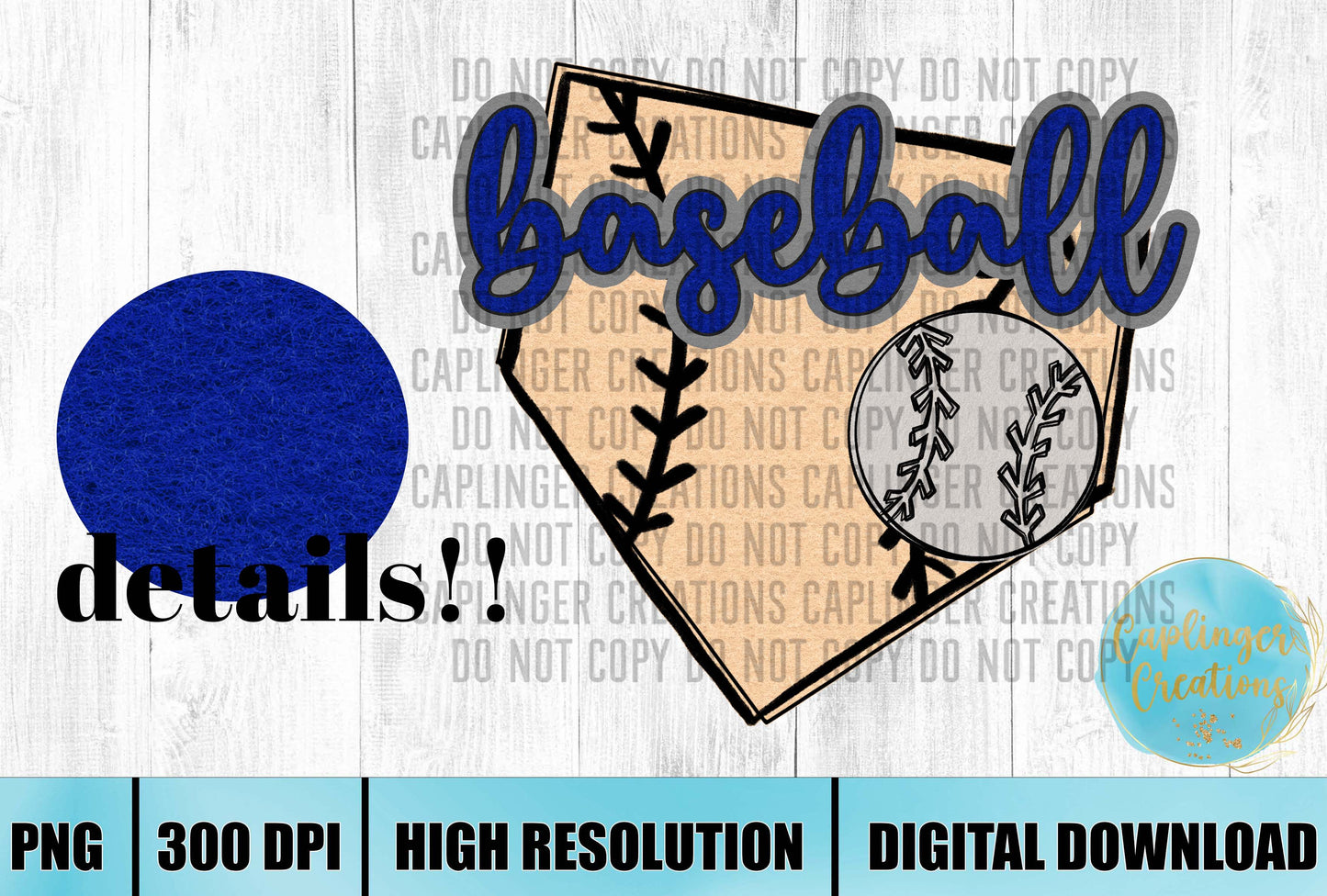 BLUE Faux Felt baseball graphic - Digital download 300DPI PNG FILE