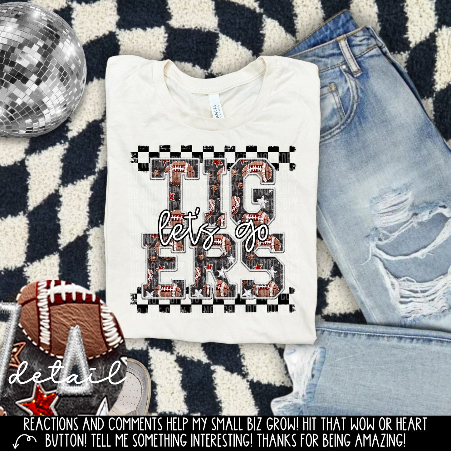 Let’s Go Football Faux Embroidery Checkered Mascots Dropdown With Custom Digital Download 300 DPI PNG