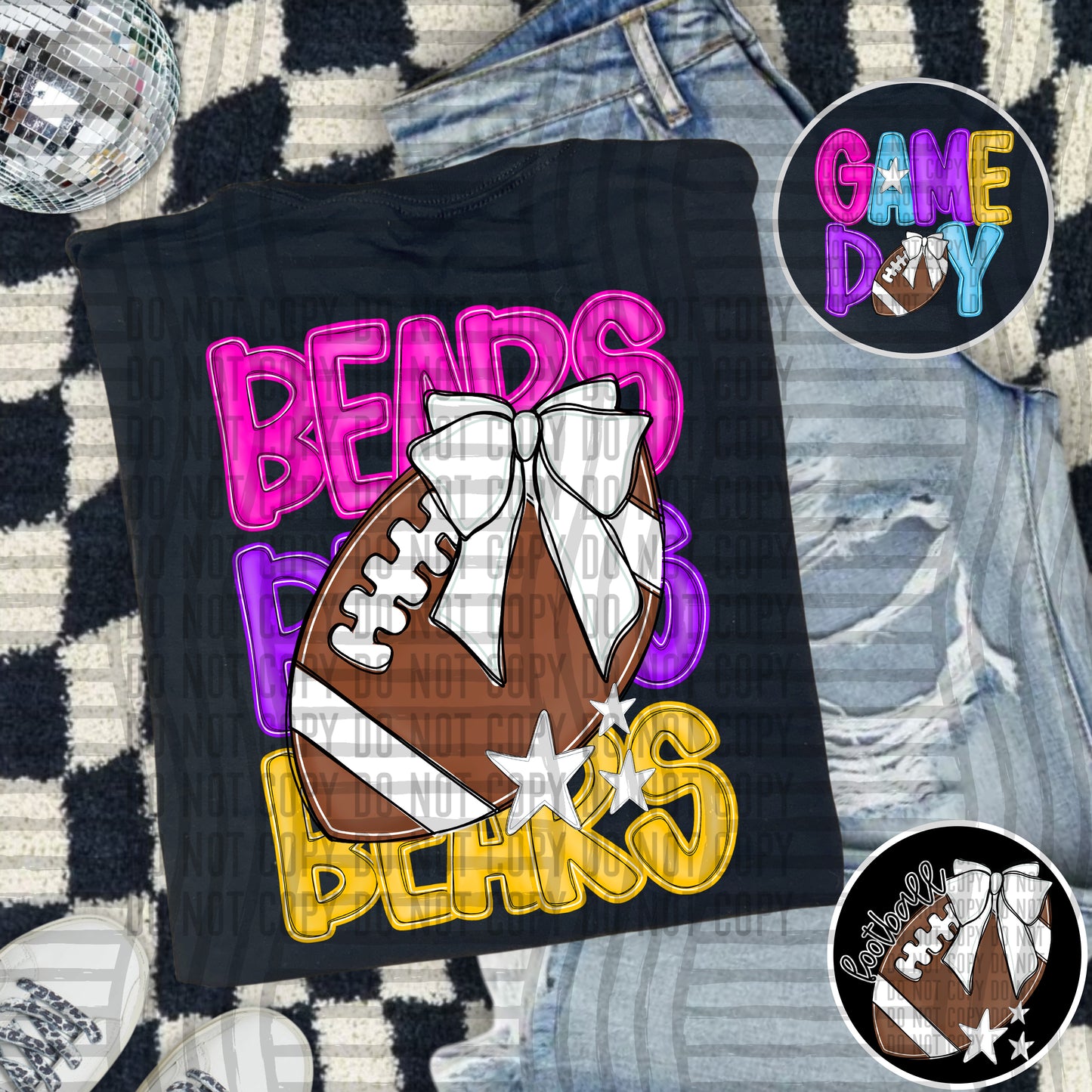 Bright Preppy Stacked Football with optional pocket/sleeve - DIGITAL DOWNLOAD 300 dpi