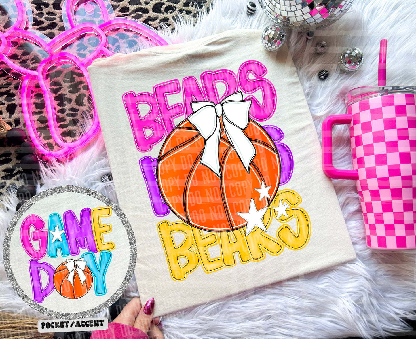 Bright Preppy Stacked Basketball Dropdown Digital Download 300DPI PNG FILE