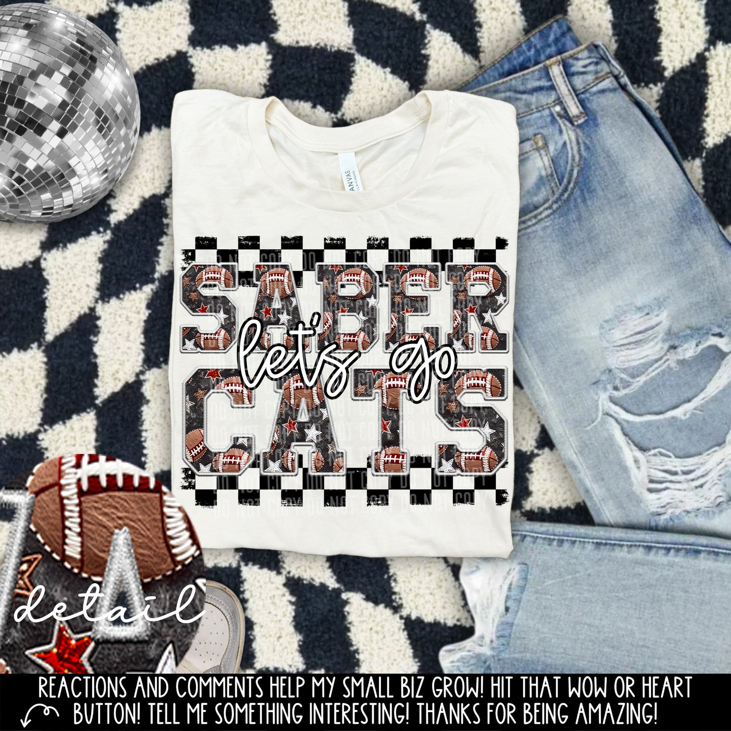 Let’s Go Football Faux Embroidery Checkered Mascots Dropdown With Custom Digital Download 300 DPI PNG