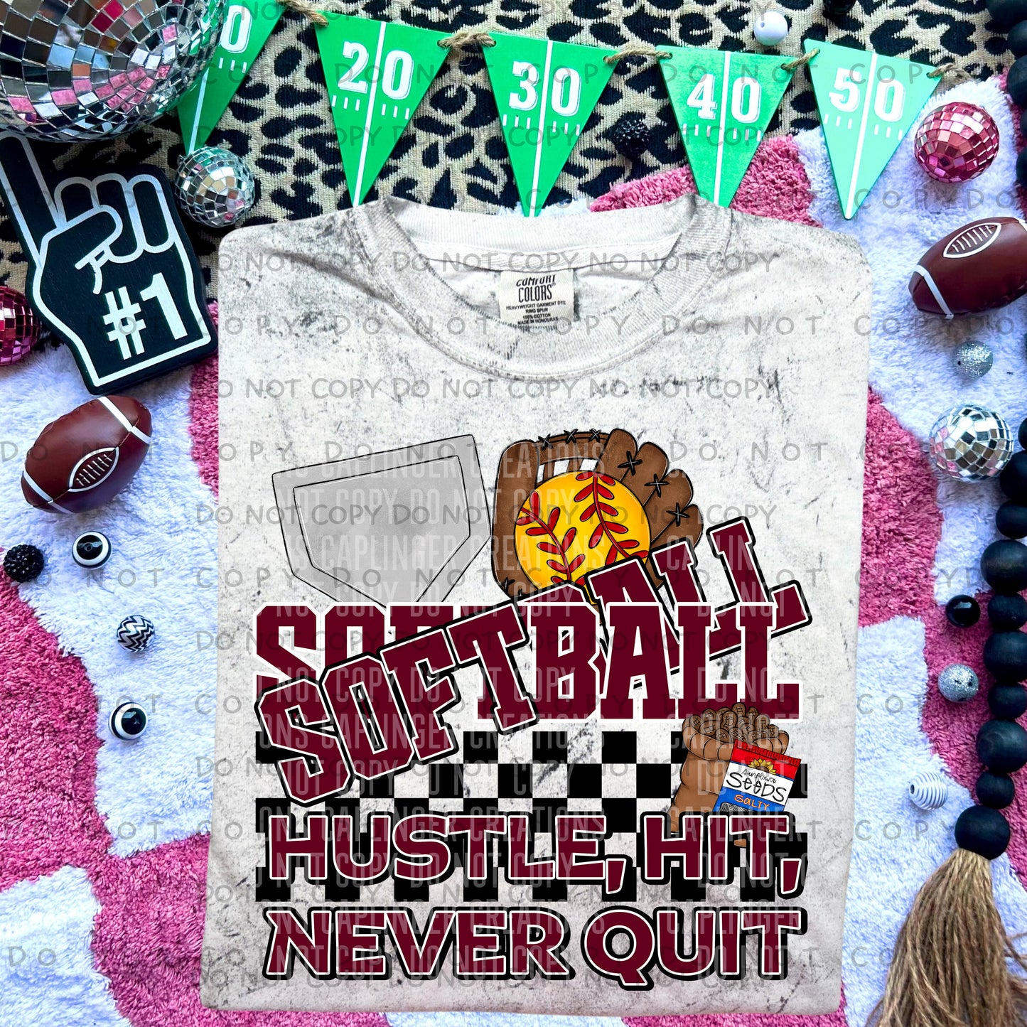 SOFTBALL hustle, hit, never quit- Color Dropdown Digital Download 300DPI PNG FILE