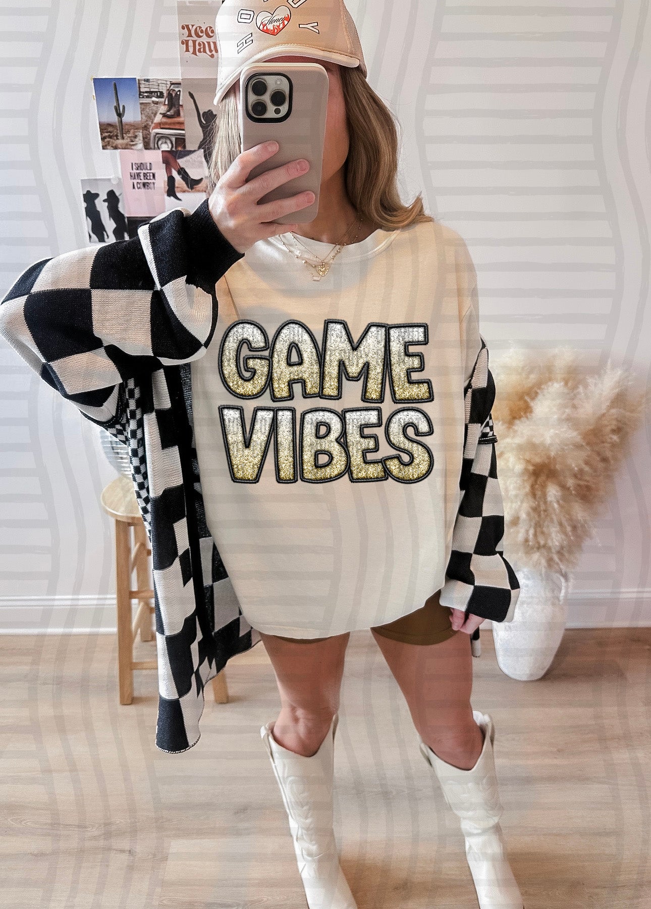 GAME VIBES - GLITTER - Faux Embroidery - Color Dropdown Digital Download 300DPI PNG FILE