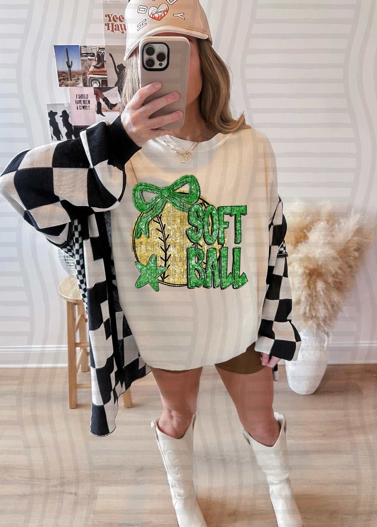 Softball with bow -Faux sequin- Color Dropdown Digital Download 300DPI PNG FILE