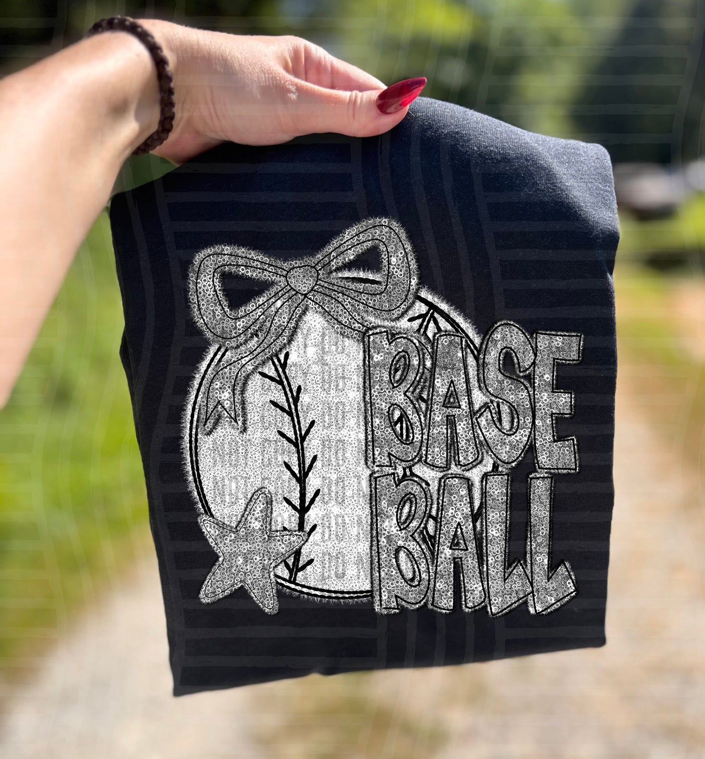 Baseball with bow - Faux sequin- Color Dropdown Digital Download 300DPI PNG FILE