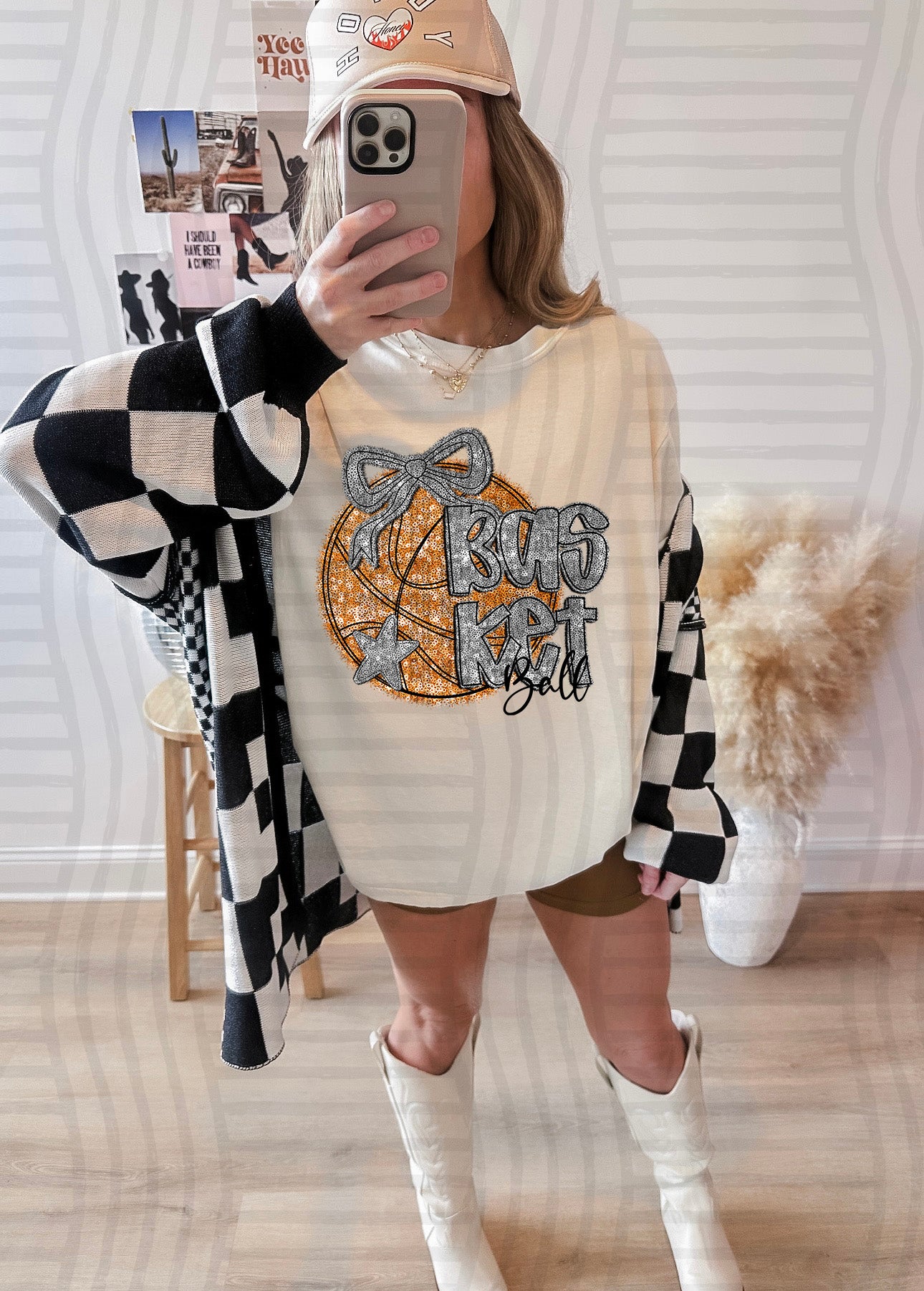 Basketball with bow - Faux sequin- Color Dropdown Digital Download 300DPI PNG FILE