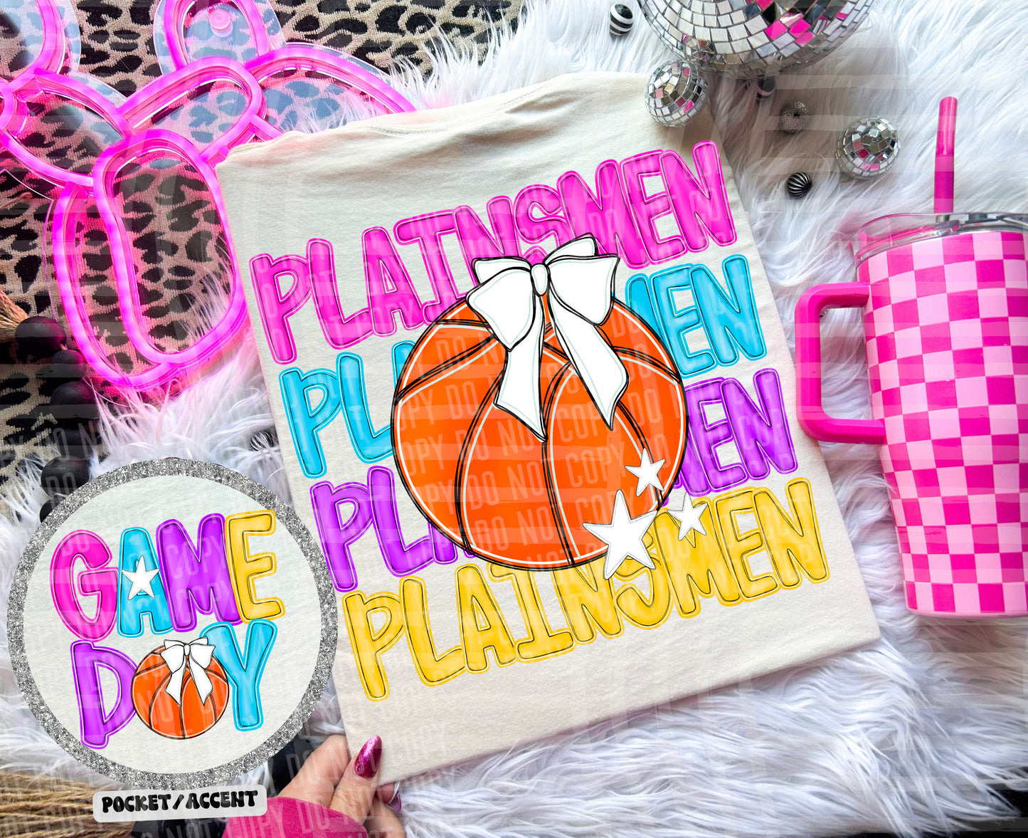 Bright Preppy Stacked Basketball Dropdown Digital Download 300DPI PNG FILE