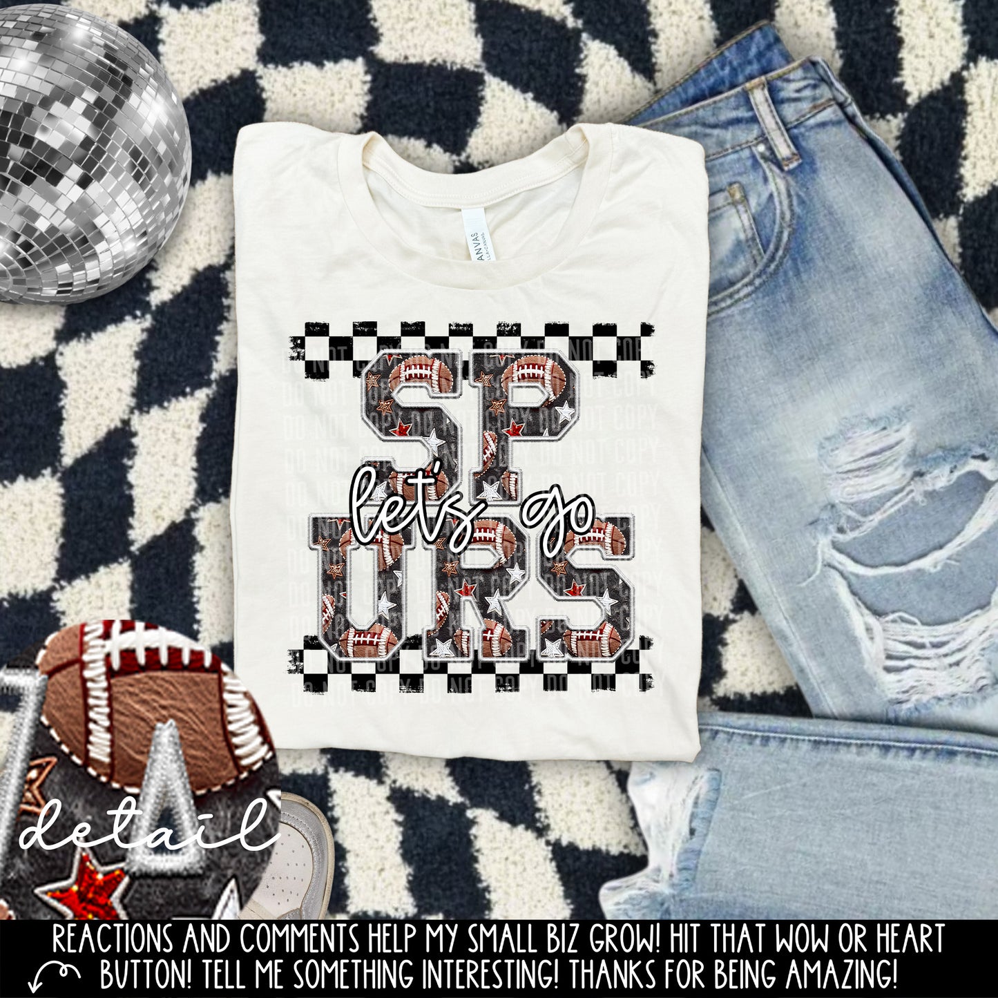 Let’s Go Football Faux Embroidery Checkered Mascots Dropdown With Custom Digital Download 300 DPI PNG