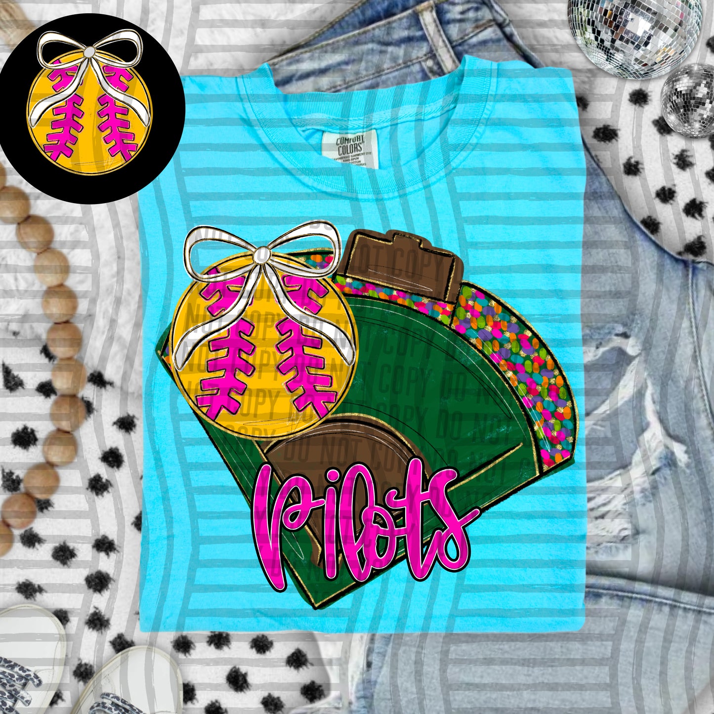 Preppy Softball Field - optional pocket + Custom + Dropdown - 300 dpi Digital Download