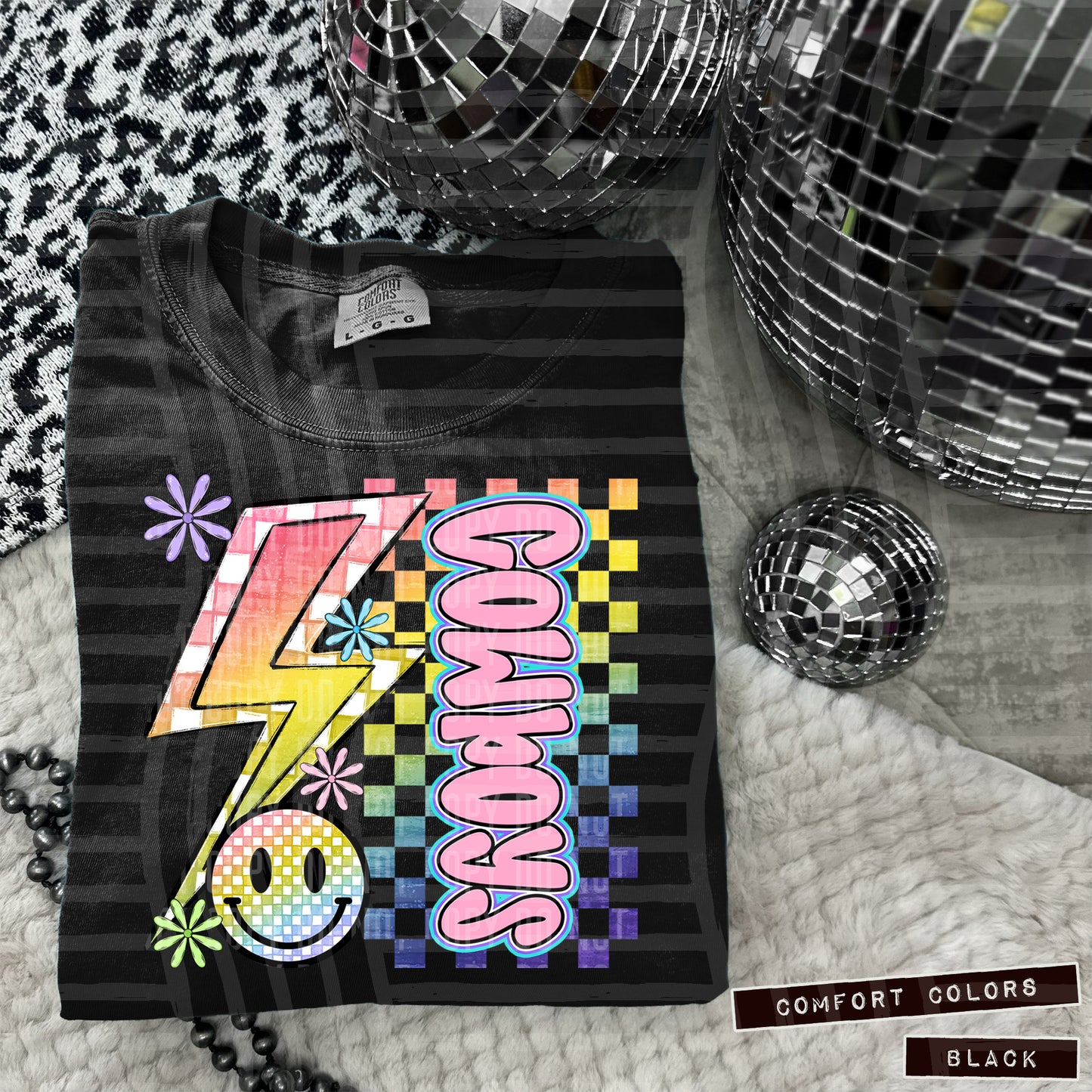 Sideways Rainbow Checker Bolt Happy Mascots Dropdown - Digital Download 300DPI PNG FILE