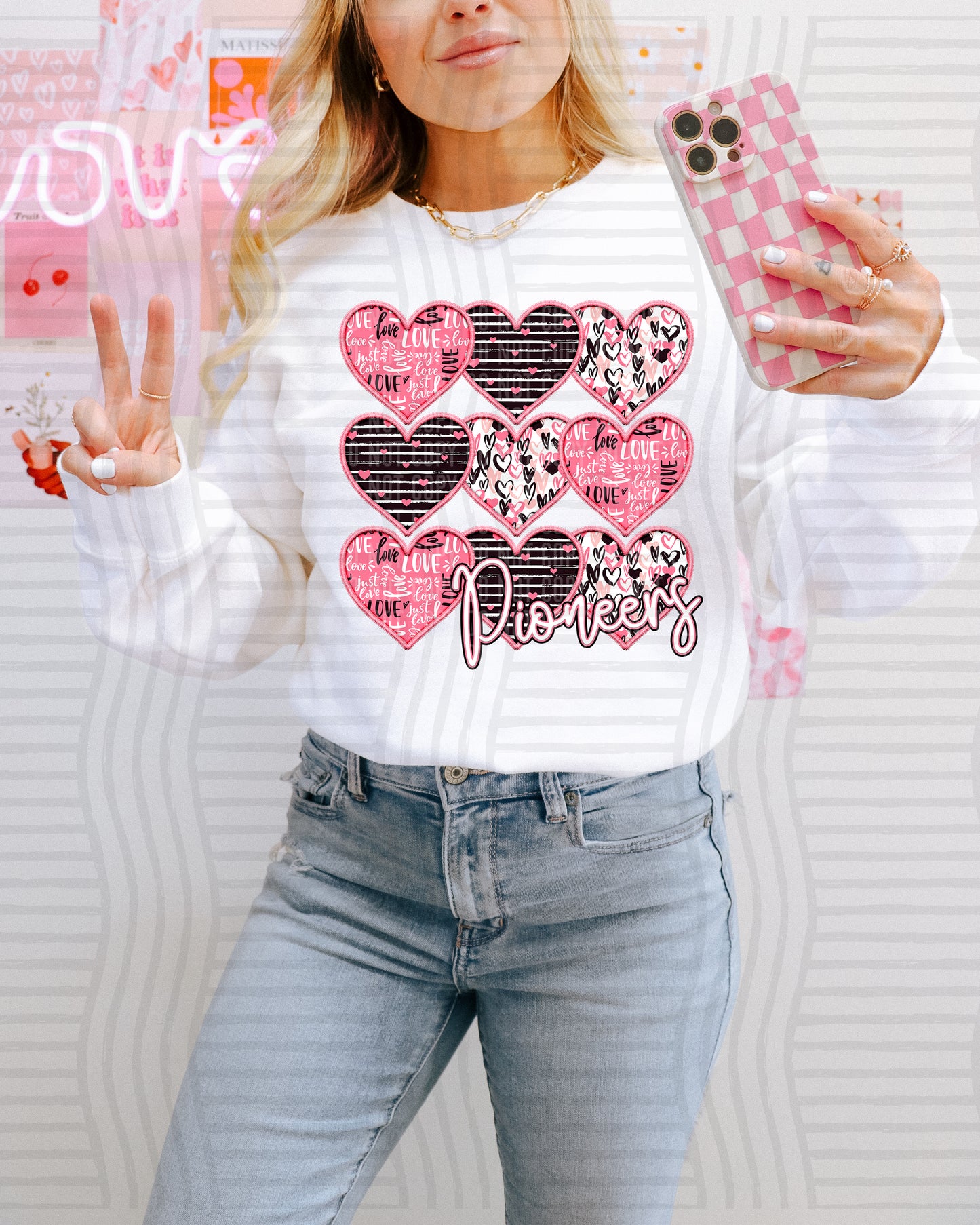 Faux Embroidery Heart Mascots - Custom + Dropdown - 300 dpi Digital Download
