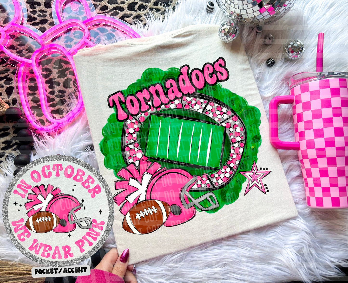 In OCT we wear PINK Football + +OPTIONAL POCKET + CUSTOM - Dropdown - Digital Download 300DPI PNG FILE