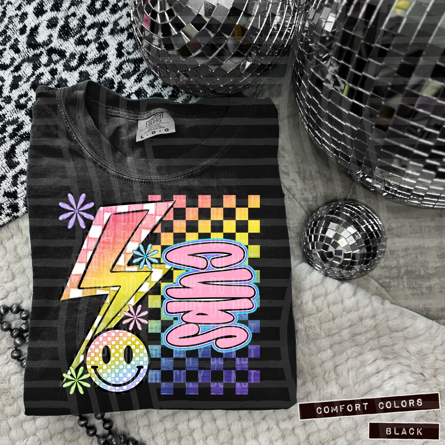 Sideways Rainbow Checker Bolt Happy Mascots Dropdown - Digital Download 300DPI PNG FILE