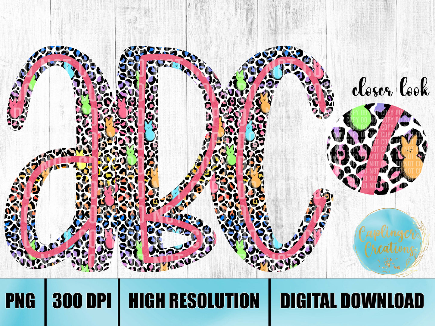 RAINBOW ANIMAL PRINT BUNNY PEEPS - ALPHA SET A-Z plus numbers and symbols - Digital download 300DPI PNG FILE