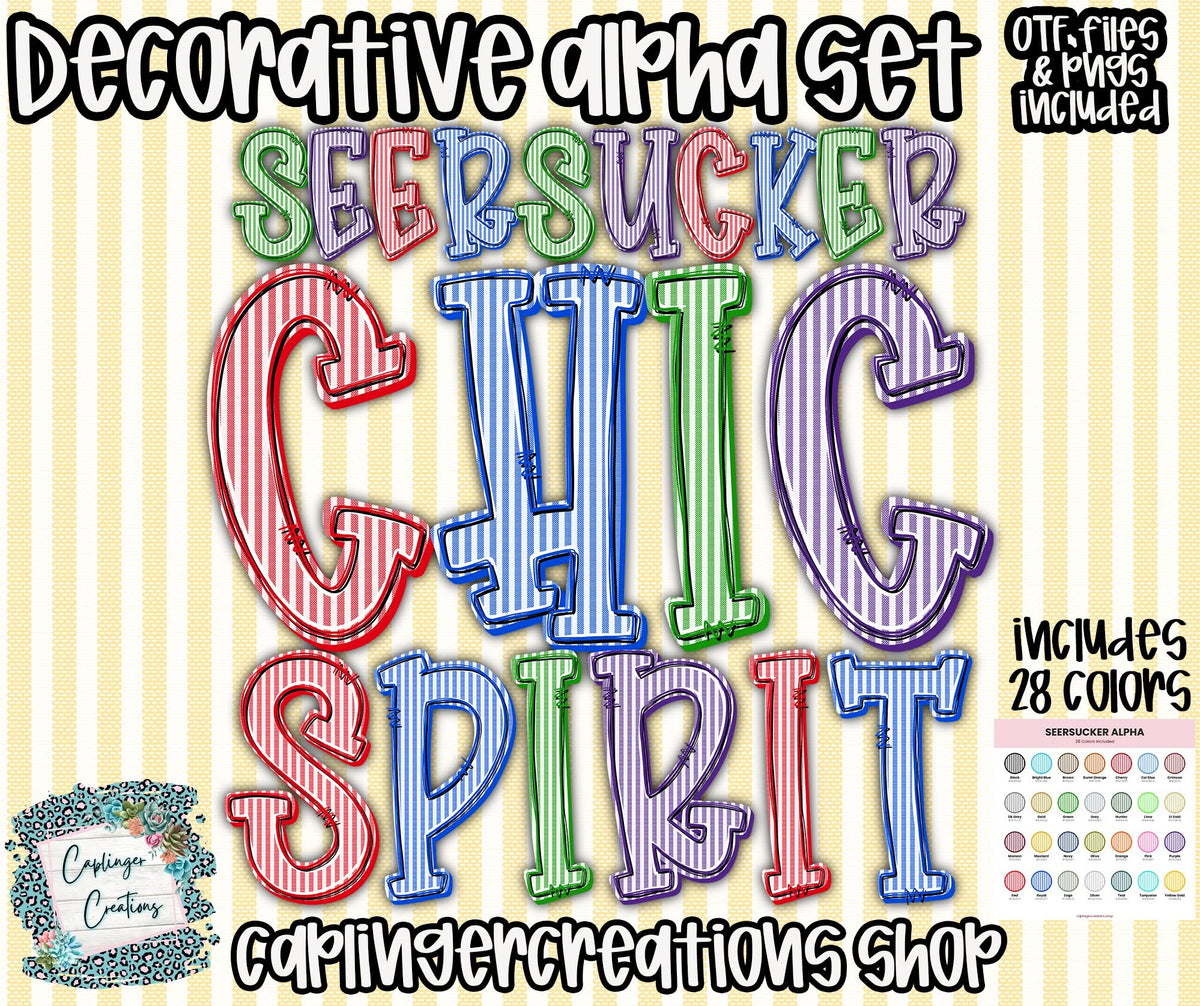 SEERSUCKER ALPHA SPIRIT - PICK YOUR COLOR - ALPHA SET A-Z, 0-9 & symbols - Digital download 300DPI PNG FILES