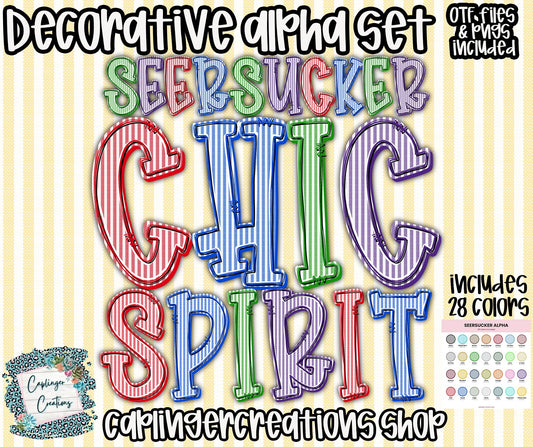 SEERSUCKER ALPHA SPIRIT - PICK YOUR COLOR - ALPHA SET A-Z, 0-9 & symbols - Digital download 300DPI PNG FILES
