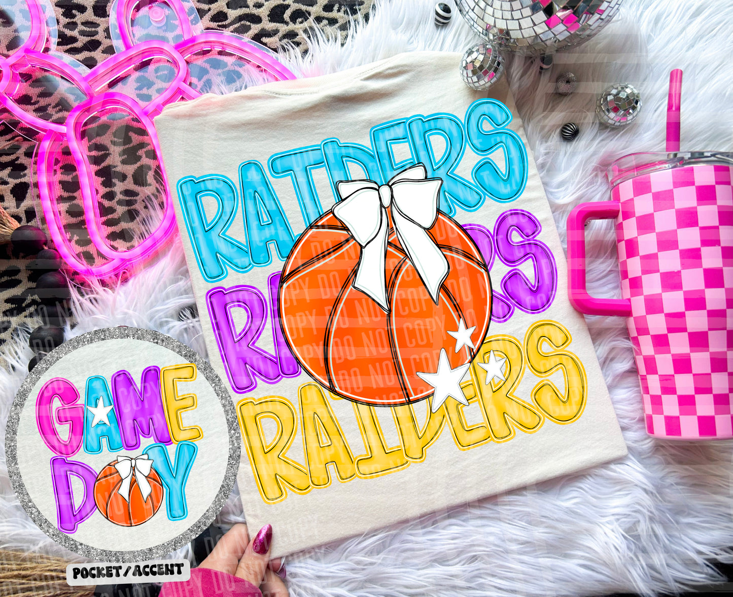 Bright Preppy Stacked Basketball Dropdown Digital Download 300DPI PNG FILE
