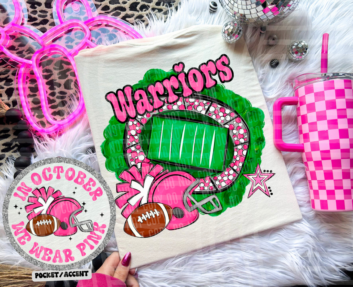In OCT we wear PINK Football + +OPTIONAL POCKET + CUSTOM - Dropdown - Digital Download 300DPI PNG FILE