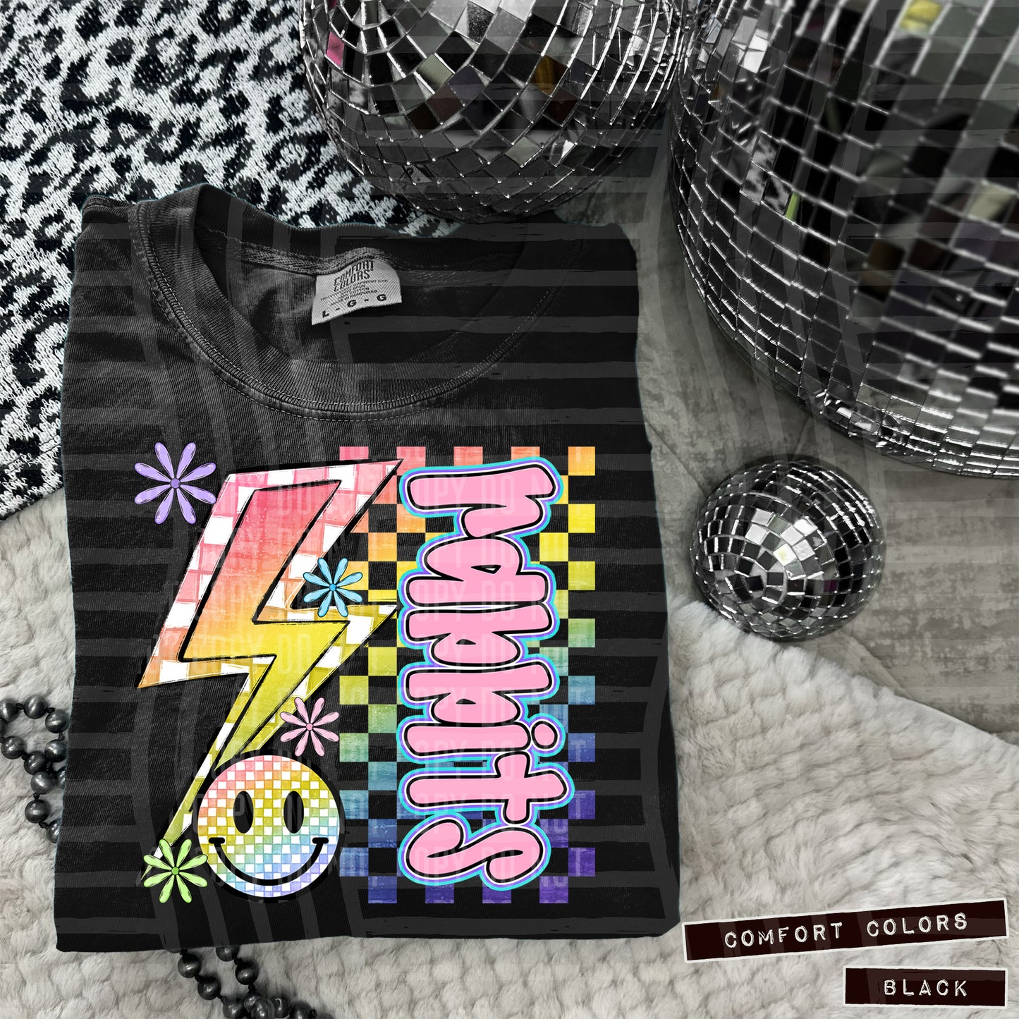 Sideways Rainbow Checker Bolt Happy Mascots Dropdown - Digital Download 300DPI PNG FILE